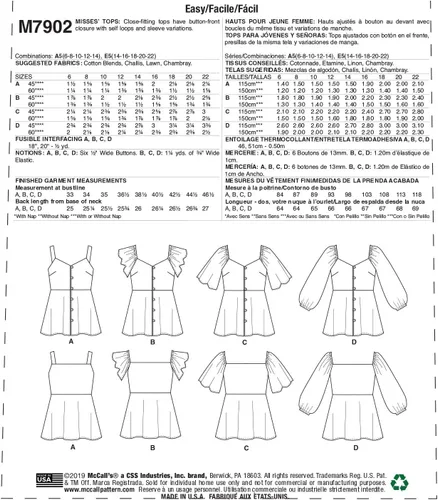 Vista 2 de McCall Pattern - Camiseta de tirantes para mujer, con mangas fruncidas, tallas 6 a 14