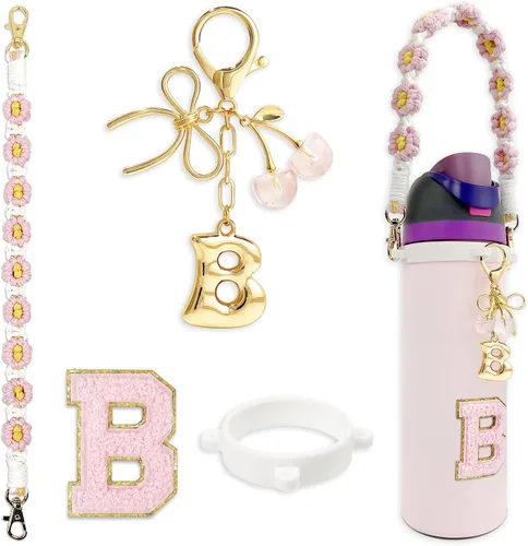 Vista 11 de Letter Handle Strap Accessories with Cute Initial Charm Compatible with Owala Water Bottle 24oz 32oz 40oz Owala Kids