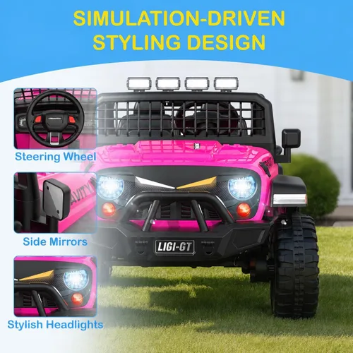 Vista 8 de JOYSTROLL Auto de paseo de 2 plazas de 24 V para niños grandes, auto para A-pink