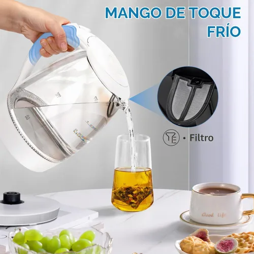 Vista 6 de Aigostar - Hervidor eléctrico de 1500 W, tetera de vidrio para té con calentamiento rápido, vidrio de borosilicato, apagado automático y protección