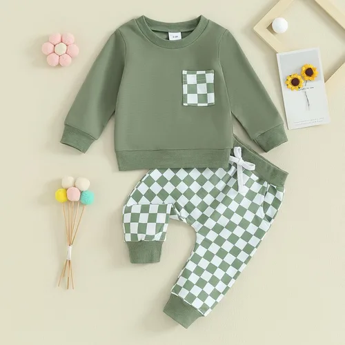 Vista 2 de Ehfomius Conjunto de 2 piezas de sudadera de manga larga con cuello redondo y pantalones deportivos para bebé niño