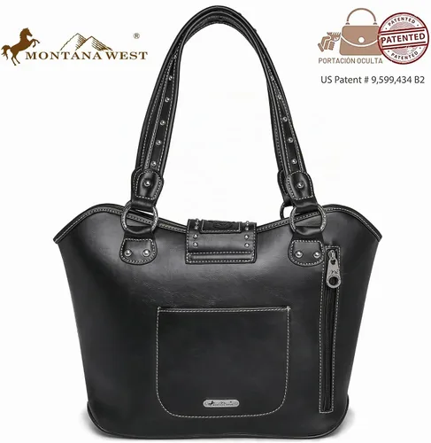 Vista 3 de Montana West - Bolso estilo tote occidental para mujeres, bolso de hombro con grabado. Bolsos y carteras para damas A-tooling Negro