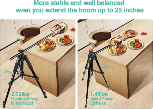 Vista 2 de Elitehood Trípode para iPhone para grabación de video aérea [resistente y ultraestable], brazo horizontal largo extensible de 25 pulgadas, soporte