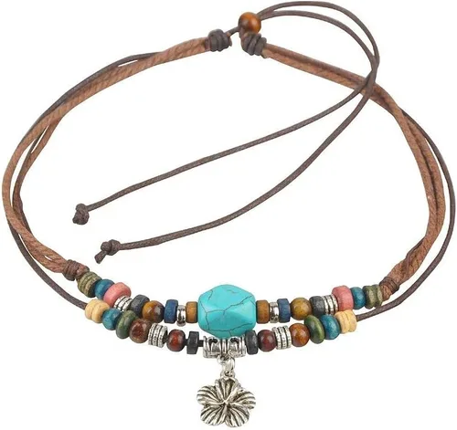 Vista 2 de Ancient Tribe Adjustable Hemp Cords Wood Beads Beaded Choker Necklace