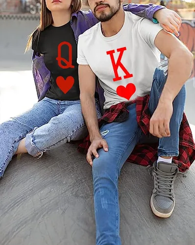 Vista 3 de K and Q of Hearts - Camiseta para parejas para él y para ella, camisetas divertidas y lindas con estampado de letras, camisetas casuales