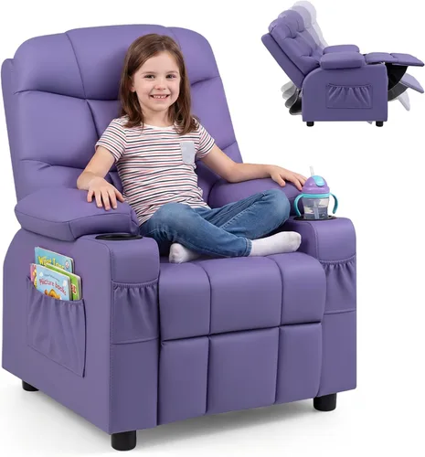 Vista 12 de GLACER Silla reclinable para niños con portavasos, bolsillos laterales Marrón
