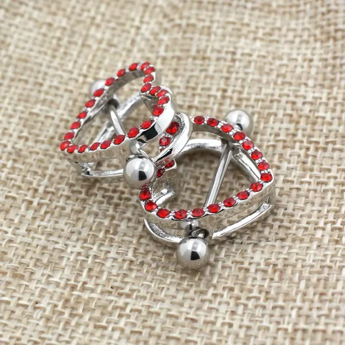 Vista 3 de Excepro Piercing para pezón de acero inoxidable quirúrgico 316L con forma de corazón de 14G