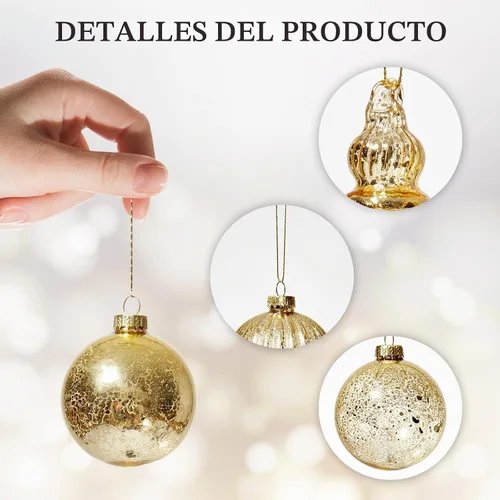 Vista 5 de DN DECONATION Adornos navideños de cristal de mercurio, lágrima y adorno de Dorado champán