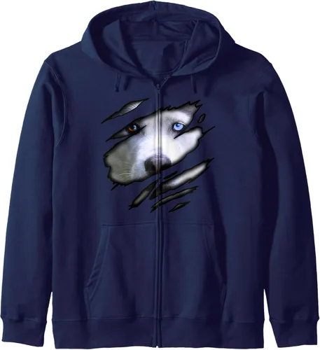 Vista 6 de Sudadera con capucha con cremallera para perro de Siberian Husky in me, diseño de perro, diseño de perro Pedigree