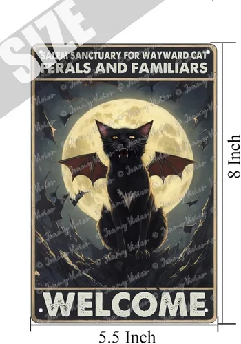 Vista 5 de Zomyto Arte de pared de gato de bruja, letrero de metal de terror de gato negro, regalos para amantes de los gatitos para mujeres y niñas