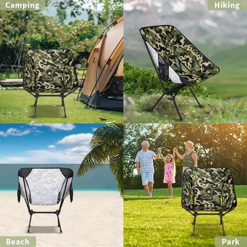 Vista 7 de Silla de camping portátil, sillas plegables para exteriores, silla ligera de camuflaje verde, sillas de playa plegables al aire libre para adultos
