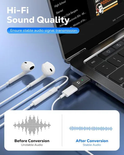 Vista 4 de MoKo Adaptador de audio Lightning a USB-C, no para micrófonos/carga/transferencia de datos, USB C macho a hembra, adaptador de auriculares Lightning