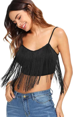 Vista 3 de Romwe Camiseta corta con tirantes delgados y cuello en V para mujer