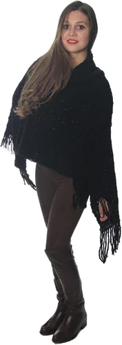 Vista 4 de Poncho Bohemio Vintage Batwing Ruana Style Knit Turtle Neck Cape Coat Outwear