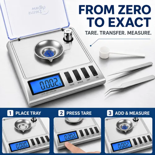 Vista 4 de Smart Weigh GEM20 - 20 g x 0,001 gramos, balanza digital de alta precisión en miligramos para joyería, recarga, balanza para joyas y gemas, pesas