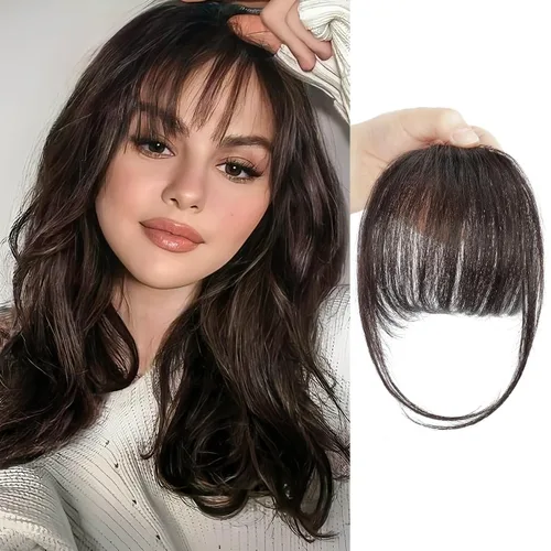 Vista 17 de BOGSEA Flequillo con clip, flequillo falso de cabello humano 100% real con clip, extensiones de cabello con fleco y sienes, postizos para mujeres