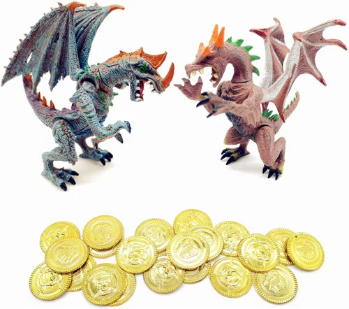 Vista 2 de Guaishou Ancient Dragon Knight - Figura de acción de 4 piezas con moneda dorada, 20