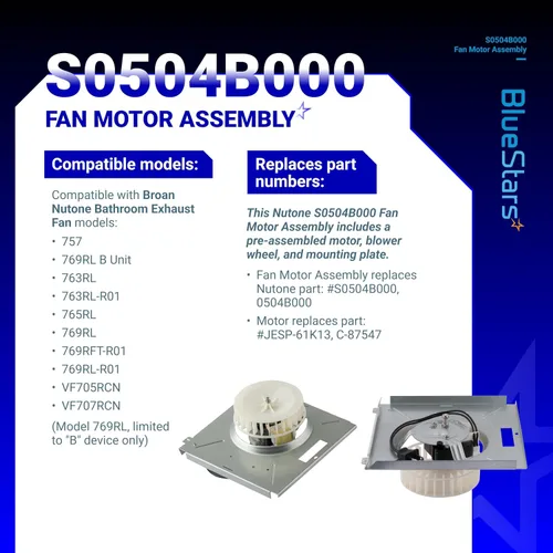Vista 6 de BlueStars 769RL B Unit, S0504B000 - Conjunto de motor para Broan Nutone 769RL, 763RL, 769RL-R01, 757, 769RFT-R01, VF707RCN, 765RL, 763RL-R01