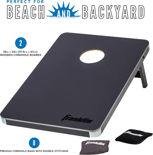 Vista 2 de [Usado] Franklin Sports Cornhole Game Sets - Portable Cornhole Boards + Bean Bags - (2) Cornhole Boards + (8) Bean Bags Included - Perfect Beach +