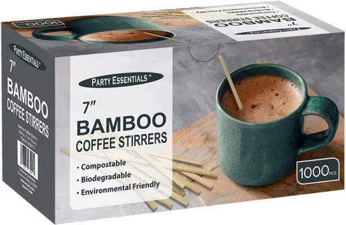 Vista 10 de Party Essentials Agitadores de café de bambú de 5.5 pulgadas / palitos para bebidas, 1000 unidades, natural
