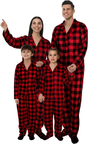 Vista 2 de Liitrsh Conjunto de pijamas de Navidad familiares con calcetines a juego, pijamas de Navidad a cuadros para vacaciones familiares