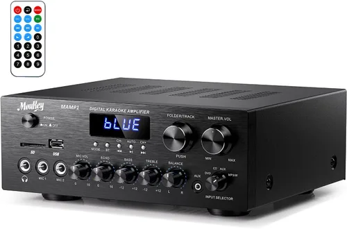 Vista 7 de Moukey Amplificador de audio para el hogar, receptores estéreo de 2.0 canales con Bluetooth 5.3, control remoto de funciones completas, FM, RCA