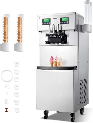 Vista 11 de VEVOR Máquina de helado comercial, 21 QT/H Máquina de helado suave con panel LCD de limpieza automática de 3 sabores preenfriamiento