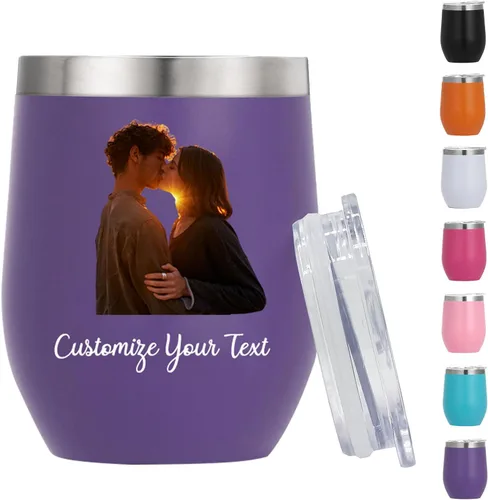 Vista 9 de Vasos de vino personalizados con nombres y fotos con tapa para mujeres, juego de vasos de vino aislados personalizados de acero inoxidable, regalos