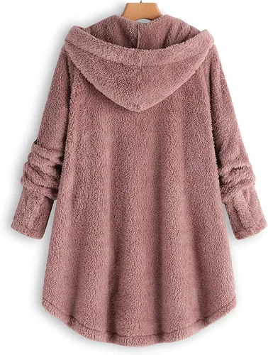 Vista 3 de Winter Coats for Women,Womens Hooded Cardigan Fleece Faux Fur Button Down Coats Long Sleeve Hoodie Jacket Coat Outerwear