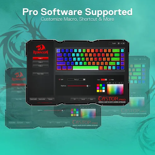 Vista 6 de Redragon K631 PRO WT Teclado inalámbrico RGB para juegos 65% de 3 modos, teclado mecánico compacto intercambiable en caliente con conector PCB sin