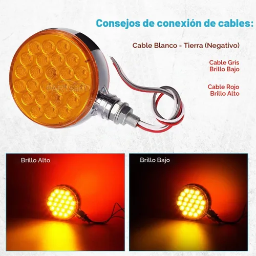 Vista 5 de Partsam 2 luces reflectantes redondas de doble cara de 4 pulgadas con montaje en perno prisionero rojo perla/ámbar, 48 luces LED reflectantes
