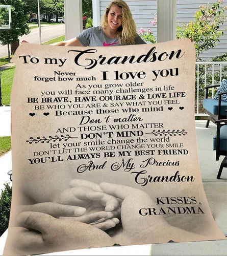 Vista 9 de Manta personalizada con texto en inglés «To My Grandson» de parte del abuelo veterano – Regalos de veterano para nieto – Manta para abuelo y nieto