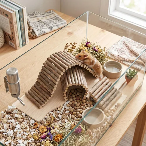 Vista 8 de Juguetes de hámster, flexible de madera para hámster, valla de puerta, juguetes para masticar, decoración de pie para escalada de jerbo, chinchilla