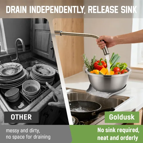 Vista 2 de Goldusk - Colador de acero inoxidable 304 con base autodrenante, base de silicona de grado alimenticio, colador grande para cocina, colador