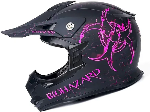 Vista 9 de Orthrus Certificado DOT Casco para Adultos y Jóvenes para Motocicleta de Carretera de Motocross, ATV, Moto de Tierra (BIO-Rosa, S)