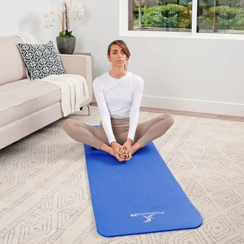 Vista 7 de ProsourceFit Extra Thick Yoga and Pilates Mat, 71-inch Long High Density Exercise Mat with Comfort Foam and Carrying Strap Azul