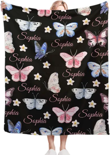 Vista 16 de Manta personalizada con nombre de mariposa, regalos personalizados para adultos, manta personalizada para hombres y mujeres, manta de franela