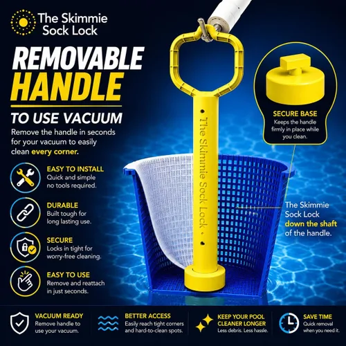Vista 8 de Skimmie Sock Lock - Máxima comodidad de limpieza de piscinas: mango extraíble para calcetines Skimmer mantiene los desechos dentro, incluso cuando