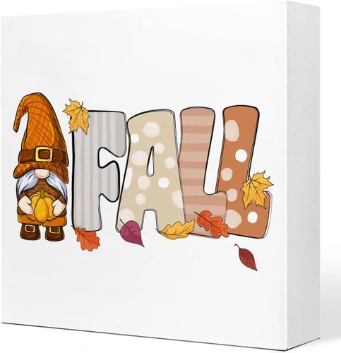 Vista 11 de Decoración de mesa de otoño, otoño, mercado, calabazas, cosecha, bloque de madera, decoración de escritorio, rústico, otoño, Acción de Gracias, caja
