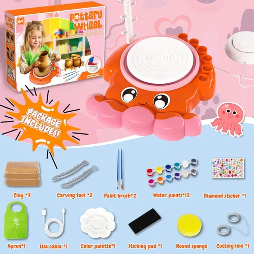 Vista 3 de Insnug Rueda de alfarería para niños – Artes y manualidades para niños de 8 a 12 años, kit de rueda de alfarería para niños, juguetes