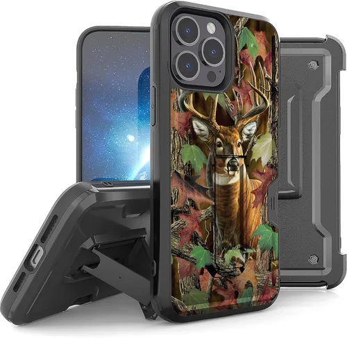 Vista 14 de Compatible con Apple iPhone 13 Pro Max Armor Kombo Kickstand Funda con clip para cinturón, híbrida, resistente, resistente, a prueba de golpes