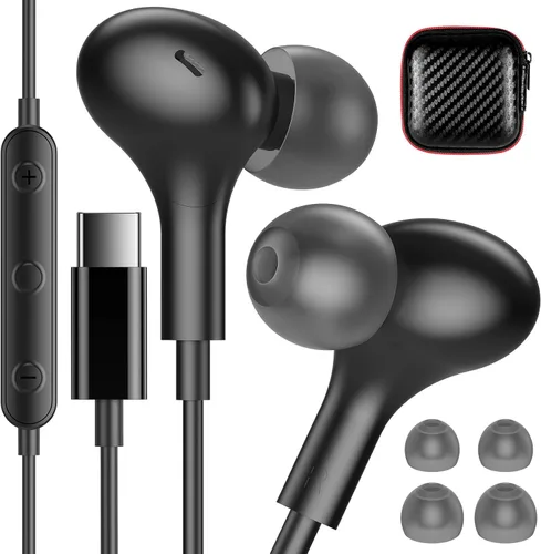 Vista 15 de Auriculares USB C para Apple/iPhone Duo 18 17 16 15 auriculares con cable con funda Blanco