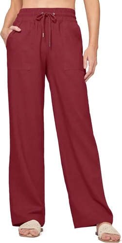 Vista 33 de Willit Pantalones de lino para mujer, pantalones palazzo de pierna ancha Khaki - Actualización