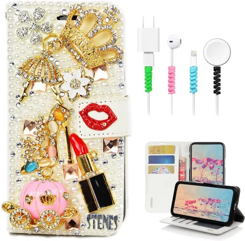 Vista 6 de Bling - Funda tipo cartera compatible con Samsung Galaxy S23 Ultra, elegante - Funda de cuero con diseño de lazo hecho a mano en 3D con protector