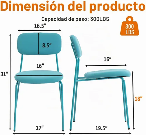 Vista 3 de Sidanli Juego de 4 sillas apilables para sala de espera, tapizadas sin brazos, con cojín cómodo para conferencias, recepción, sala de descanso, Azul