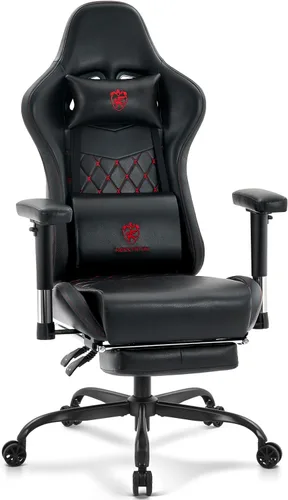 Vista 15 de Silla de juegos de tela transpirable, silla de oficina para computadora con reposapiés, soporte lumbar de masaje y almohadilla de gel, silla