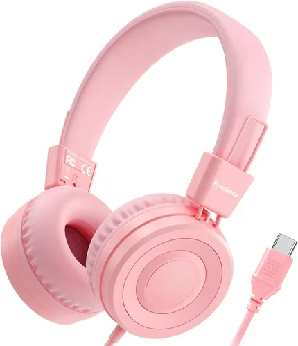 Vista 11 de Bywulanda Auriculares USB Tipo C Mejorados para Niños para la Escuela, Volumen Seguro Limitado de 94dB, Sonido Estéreo HD, Auriculares Plegables