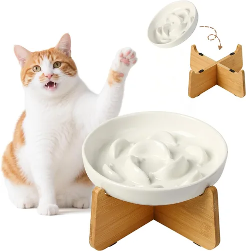 Vista 20 de Cuenco de cerámica del gato del alimentador lento, 6,3" alimentador Cuenco rosa pastel