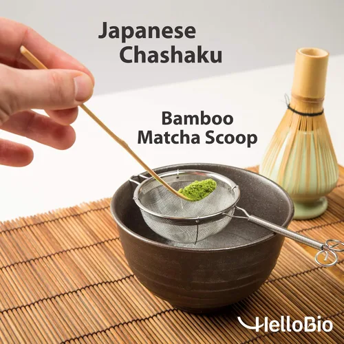 Vista 2 de Chashaku japonés 2 piezas x cuchara de bambú matcha (bambú dorado y negro) para medir el polvo de té verde Matcha Cuchara para ceremonia de té