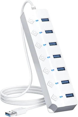 Vista 10 de ONFINIO Hub USB 3.0, divisor de concentrador USB de 7 puertos con interruptores individuales de encendido/apagado y luces, cable de 3.2 pies/1m